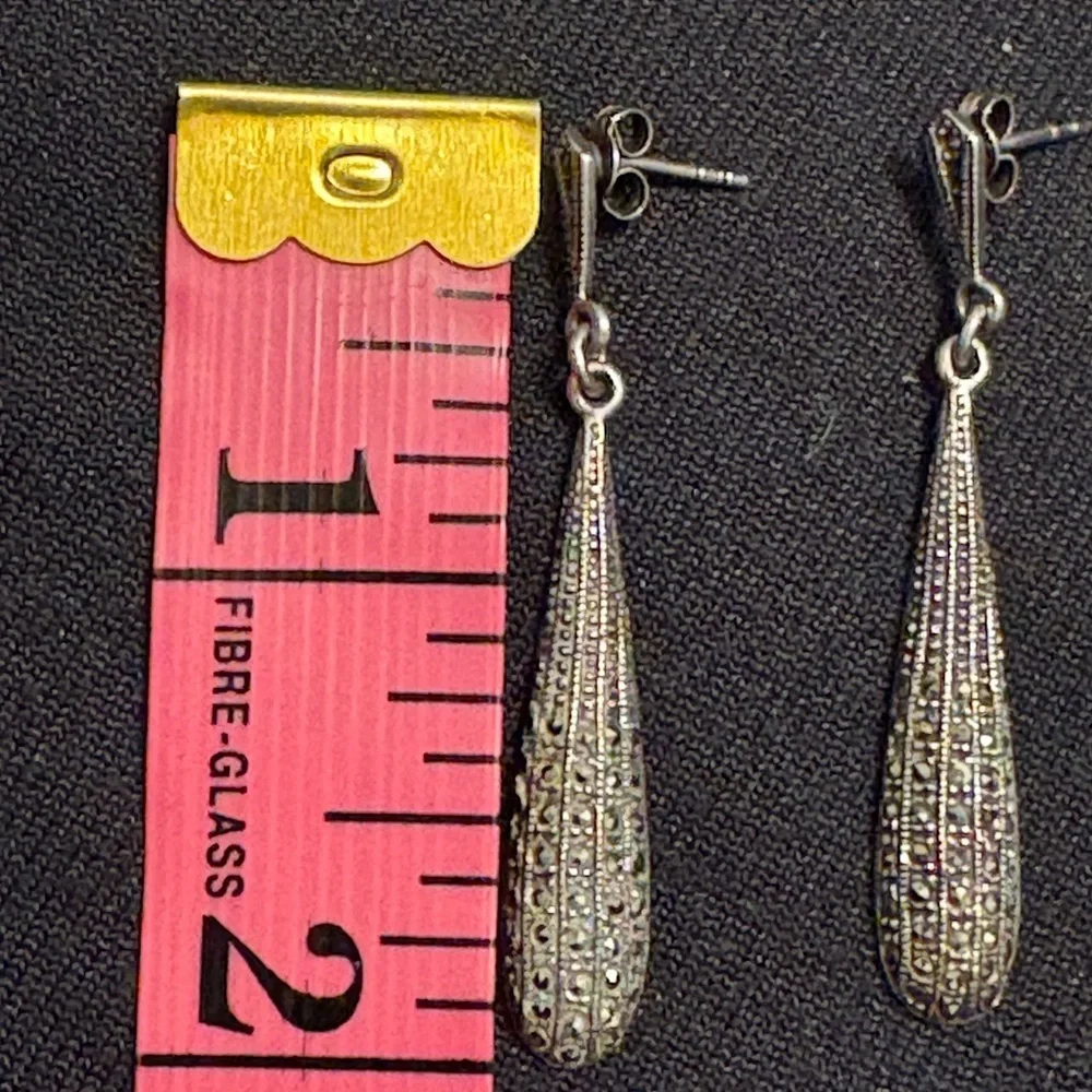 Wedding Drop Earrings Silver Drop Earrings 925 Long Drop Marcasite